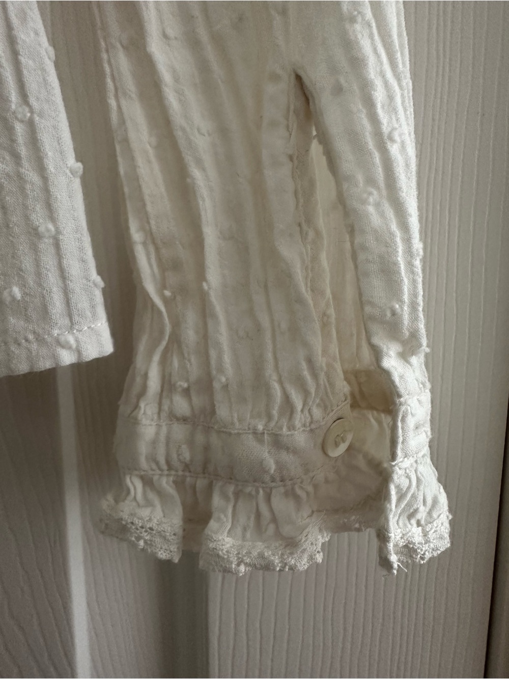 Sezane Swiss Dot Ruffle Neck Long-Sleeve Top - Picture 7 of 7